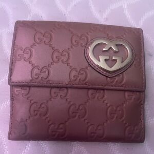 Gucci Rose Embossed Wallet with Silver Accent